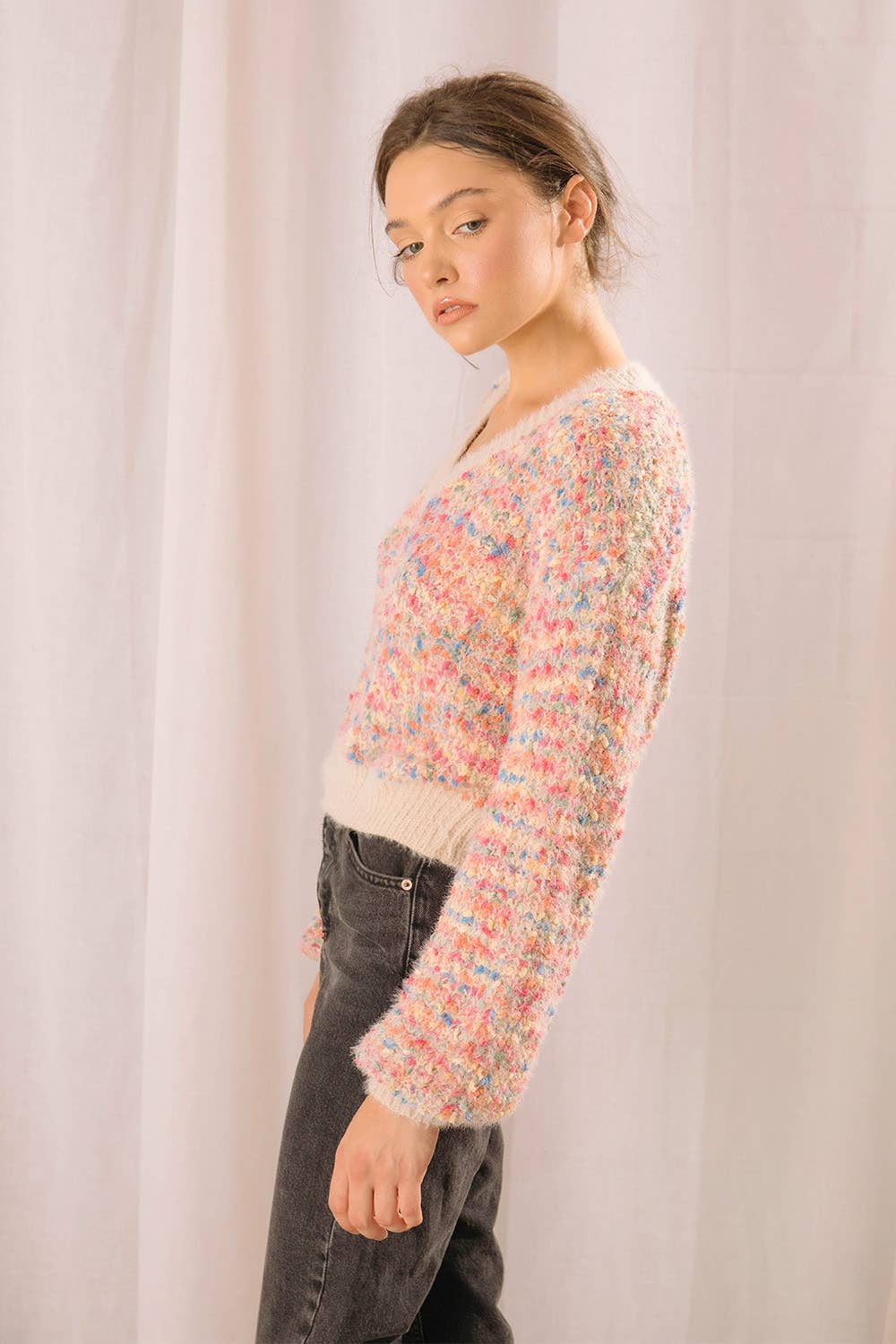 Multi-colored Pebble Knit Pullover Sweater