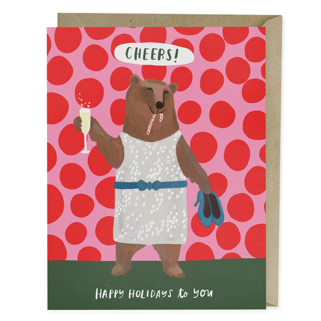 Cheers Bear Holiday Greeting Card