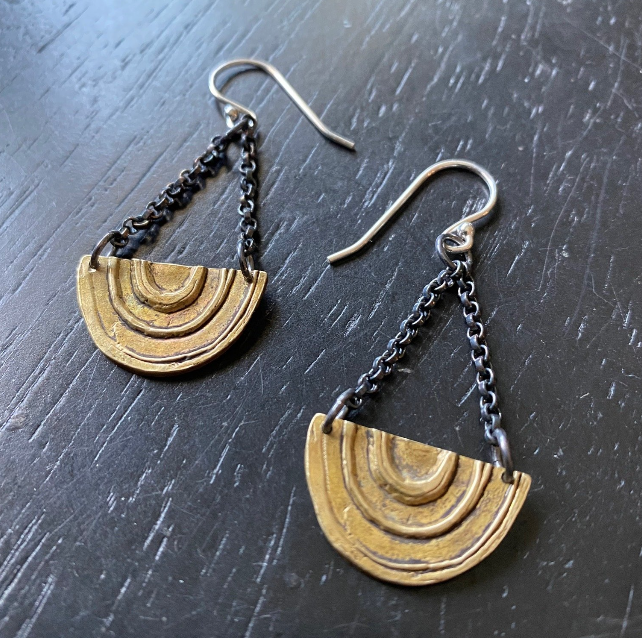 Brass Rainbows on Sterling Silver Chains Earrings