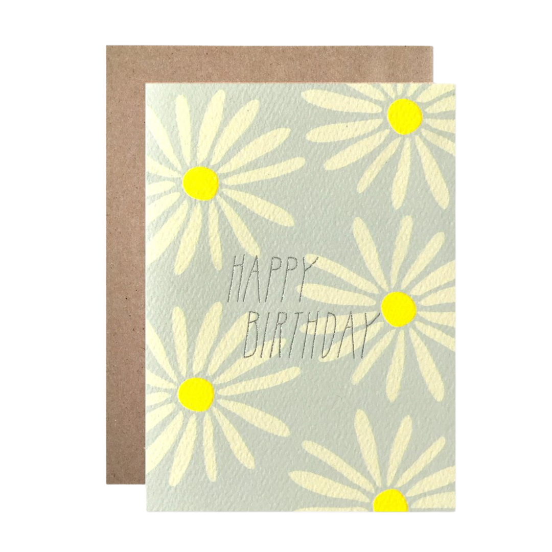 Happy Birthday Daisies with Silver Glitter Foil Card