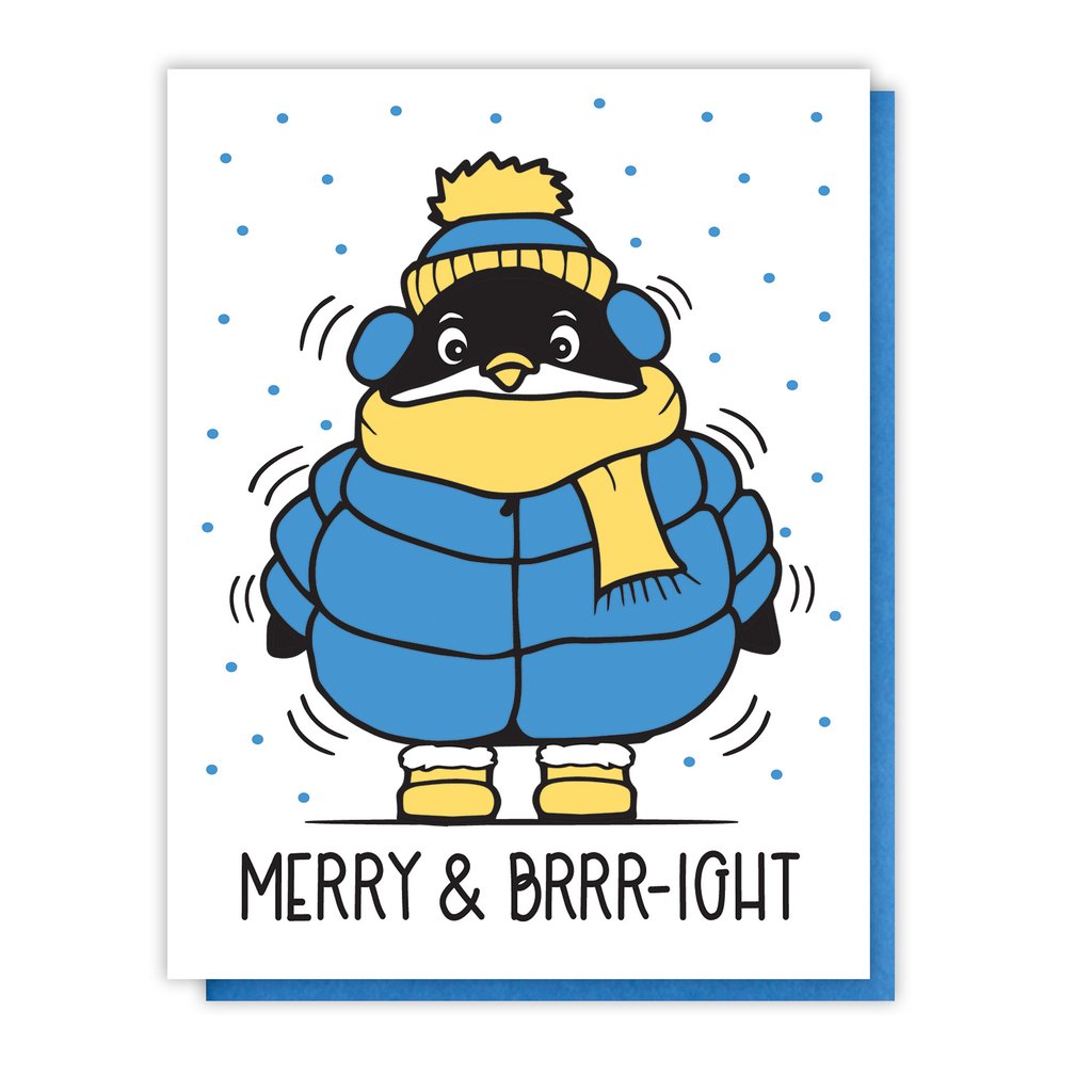 Merry & Brrr-ight Puffy Penguin Letterpress Card