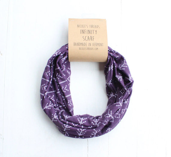 Organic Cotton Infinity Scarf - Plum Cross Stitch Pattern
