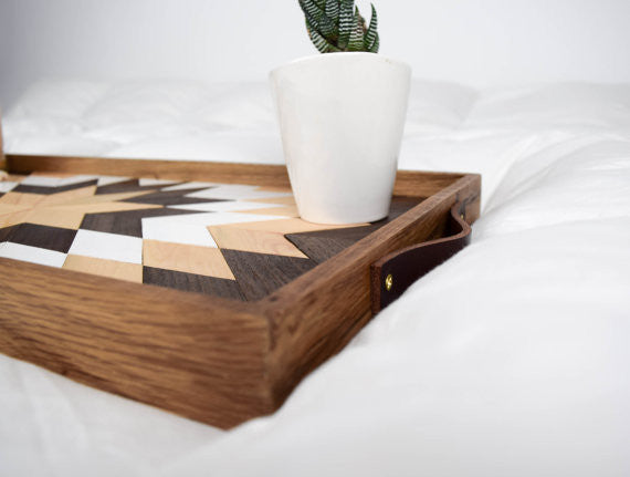 Wood Tray with Leather Handles // by Roaming Roots Studio