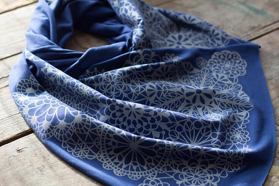 Silver Lace Pattern Hand-Printed Bamboo Jersey Scarf
