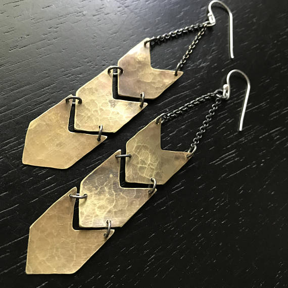 Chevron Earrings - Brass - Triple