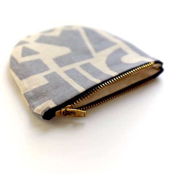 Grey Shapes Small Round Pouch- Geometric Modern Zip Wallet