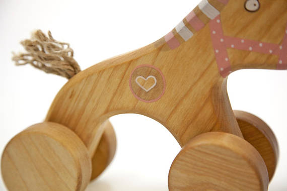 Wooden Pull Along Horse Toy - Pink
