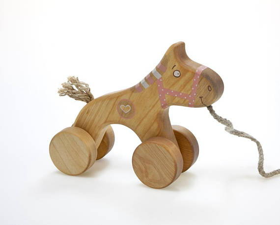 Wooden Pull Along Horse Toy - Pink