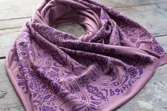 Peacock Pattern Hand-Printed Bamboo Jersey Scarf