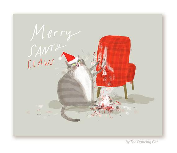 Merry Santy Claws Cat Christmas Card