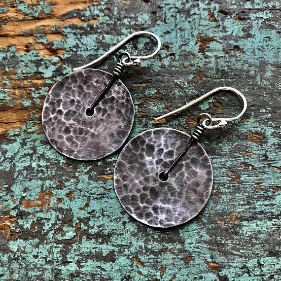 Silver Hammered Disc Earrings - small