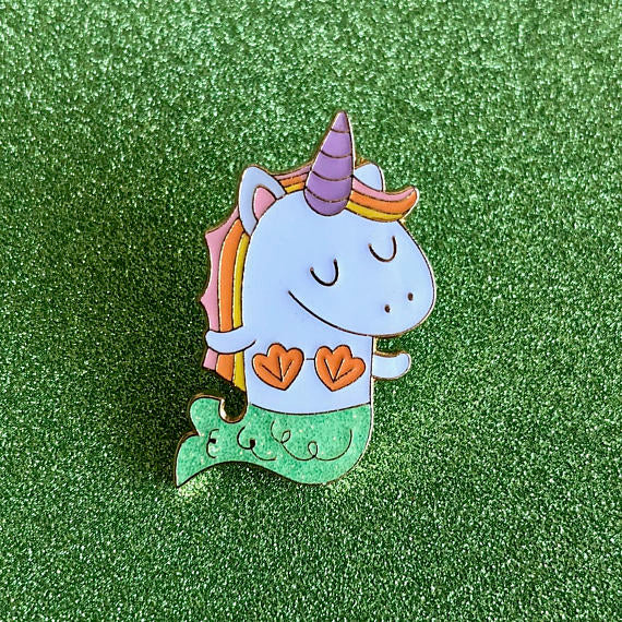 Mernicorn Mermaid Unicorn  Green Glitter Pin