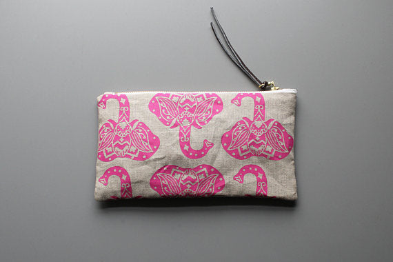Pink/Oatmeal Elephant Pouch- Large