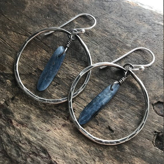Silver Kyanite Circles Earrings - Small
