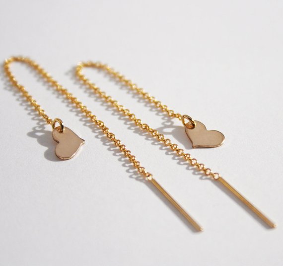 Threaded Gold Earrings with Hearts