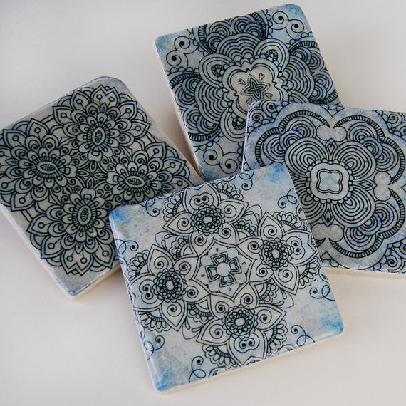 Blue Henna Coasters // Set of 4