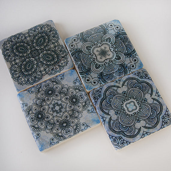 Blue Henna Coasters // Set of 4