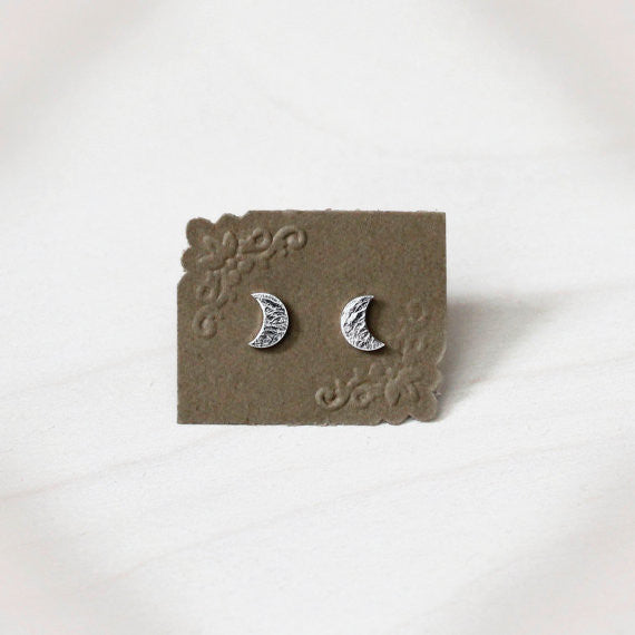 Crescent Moon Stud Earrings - Sterling Silver
