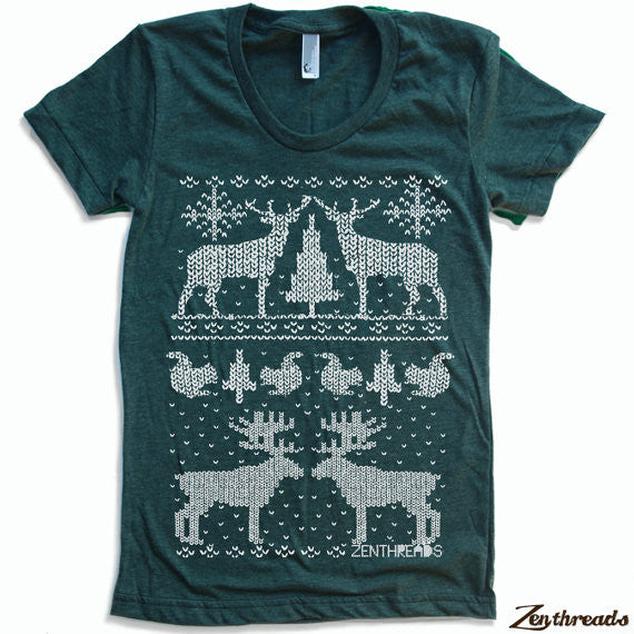 Women's Christmas Sweater Print T-Shirt