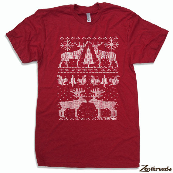 Men's Christmas Sweater Print T-Shirt Red