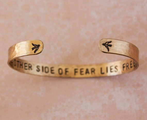 On The Other Side of Fear Lies Freedom Brass Cuff Bracelet