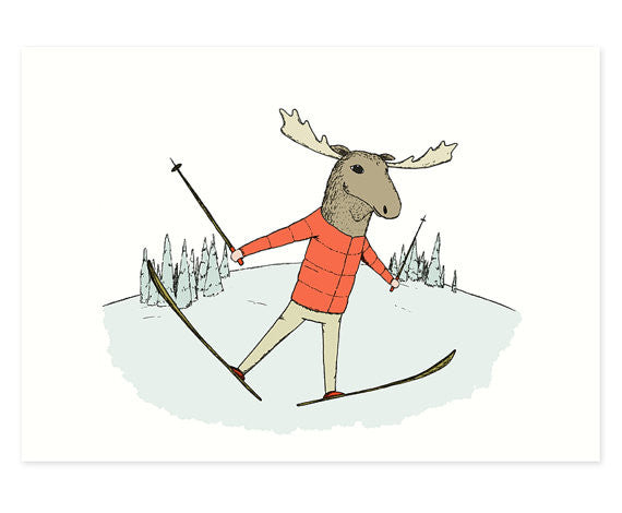 Skiing Moose 5x7 Art Print