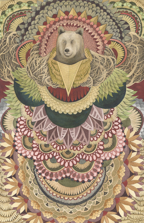 Asleep in the Quilted Forest: The Bear - Art Print