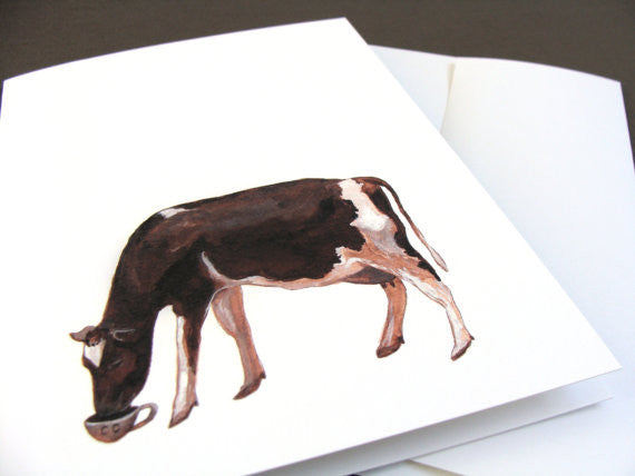 Critters and Cups: Cow - Greeting Card