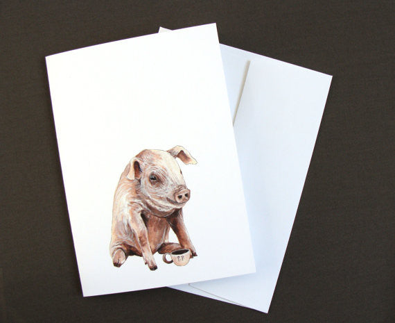 Critters and Cups: Pig - Greeting Card