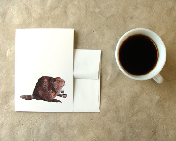 Critters and Cups: Beaver - Greeting Card
