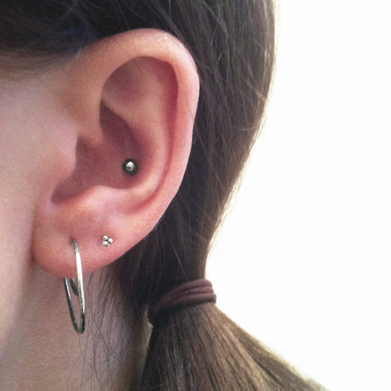 Mini Triple Bead Stud Earrings - Sterling Silver