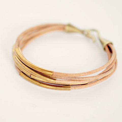 Natural Leather and Brass Bracelet