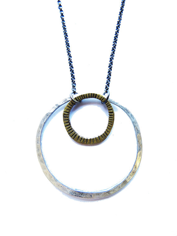 Mixed Brass and Sterling Circles Necklace