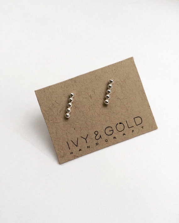 Beaded Bar Earrings - Sterling Silver