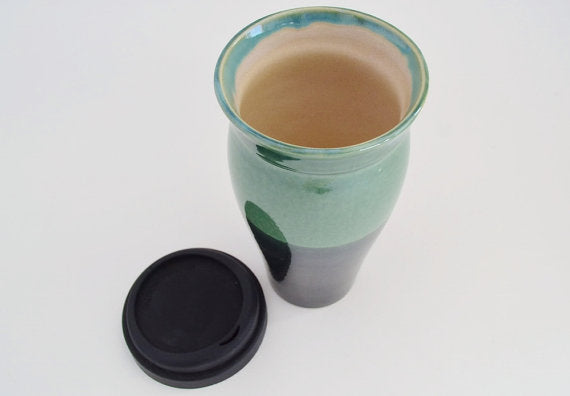 Ceramic Travel Mug with Lid- Black and Green