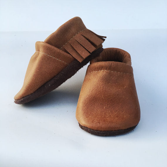 Tribe Brown Fringe Soft Soled Leather Moccasins Shoes Baby and Toddler