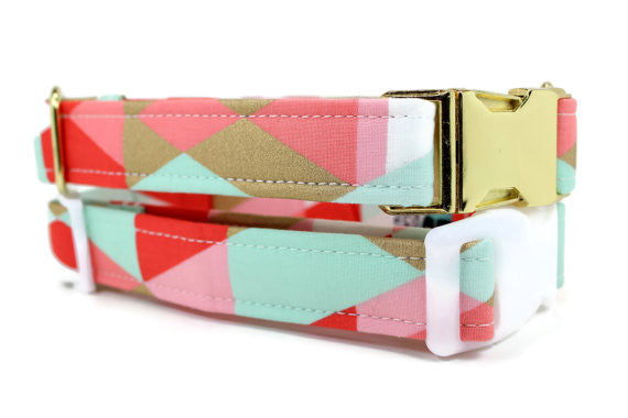 Pink Mint and Gold Dog Collar Metal Buckle (XS)