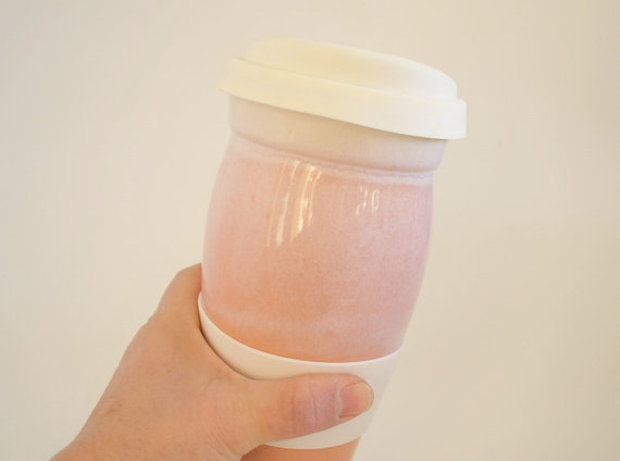 Ceramic Travel Mug with Lid- Light Pink