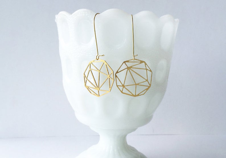 Faceted Geometric Sphere Earrings - Brass