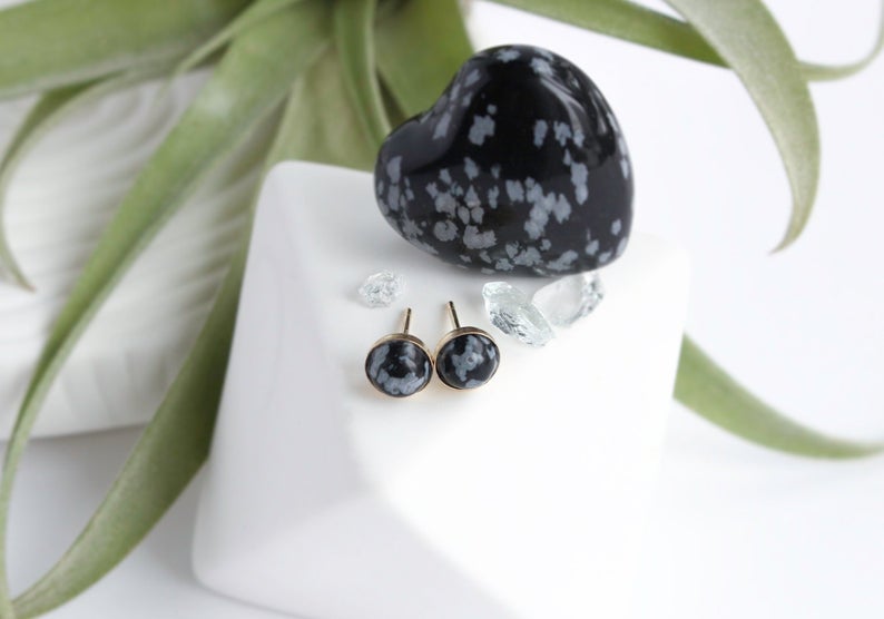 Snowflake Obsidian Stone Earrings