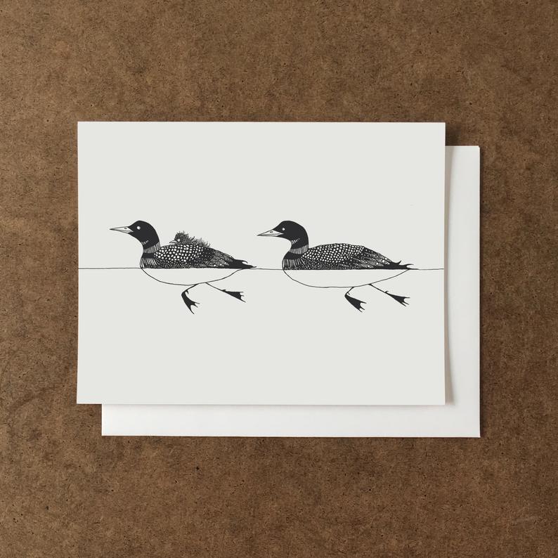 Swimming Loons and Baby- Card