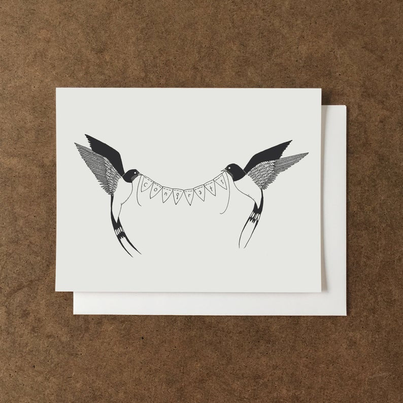 Congrats Banner and Swallows- Card