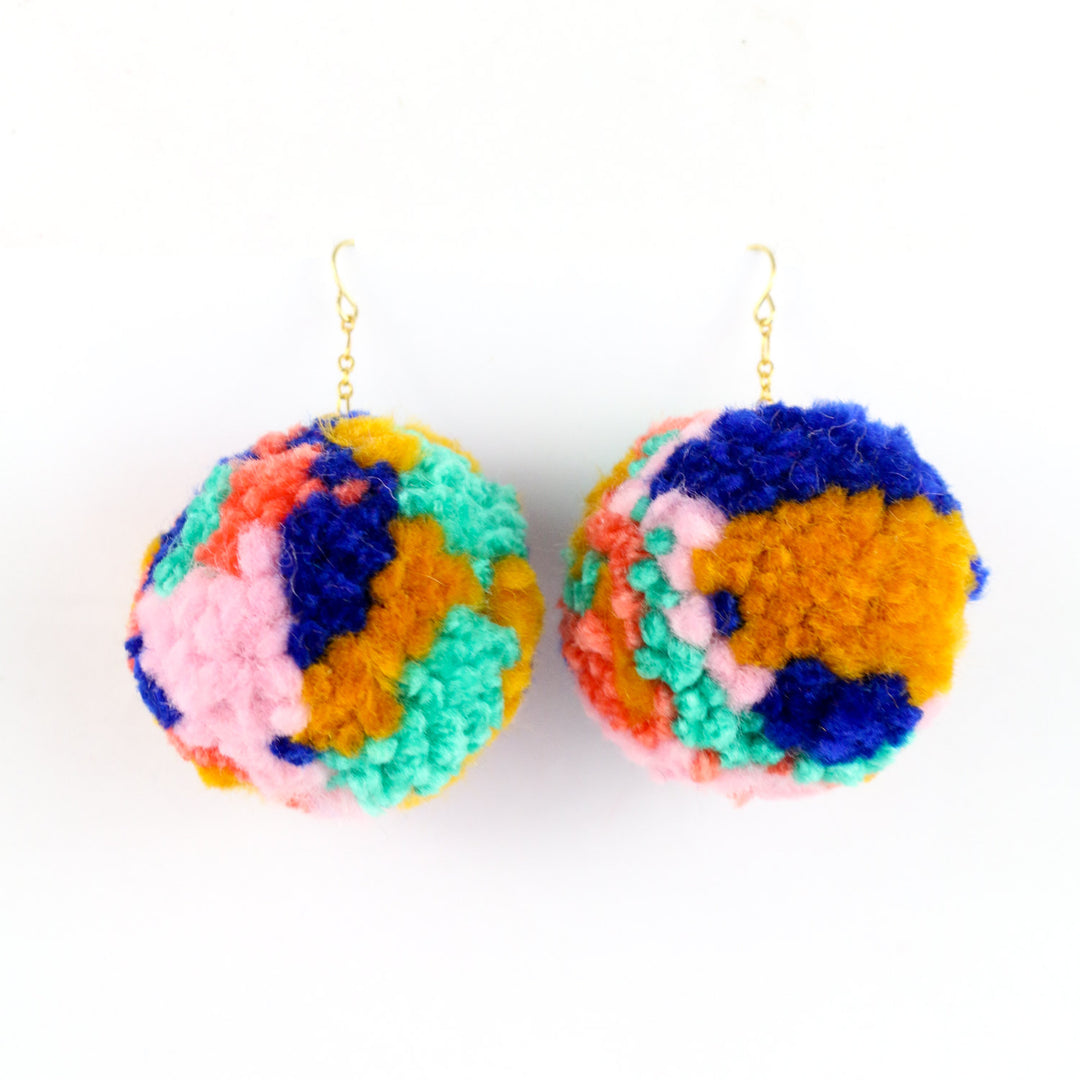 Multi Color Pom Pom Earrings - WATERBURY