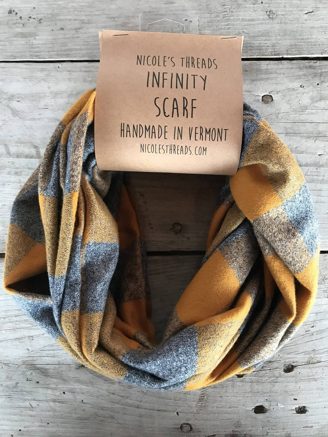 Mustard and Grey Flannel Infinity Scarf