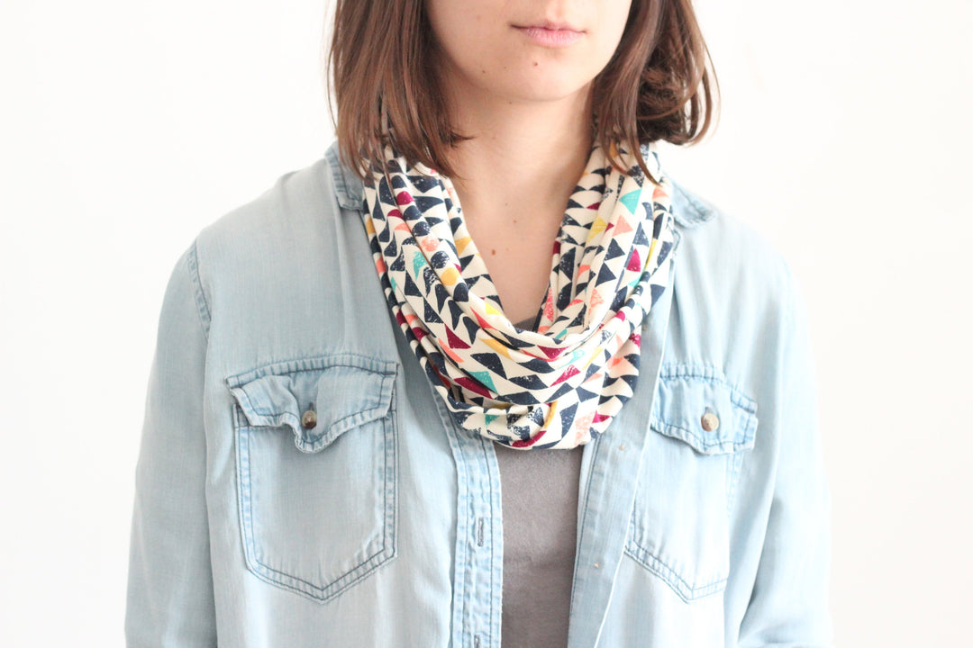 Organic Cotton Infinity Scarf - Colorful Geometric Print