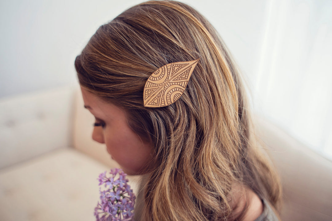 Feather/Leaf Hair Clip Laser Cut Alder Wood