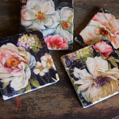 Dark Floral Coasters // Set of 4