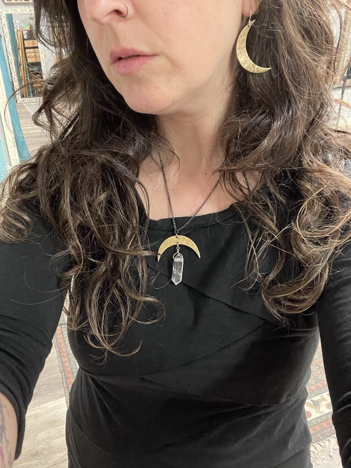 XL Brass Crescent Moon Earrings