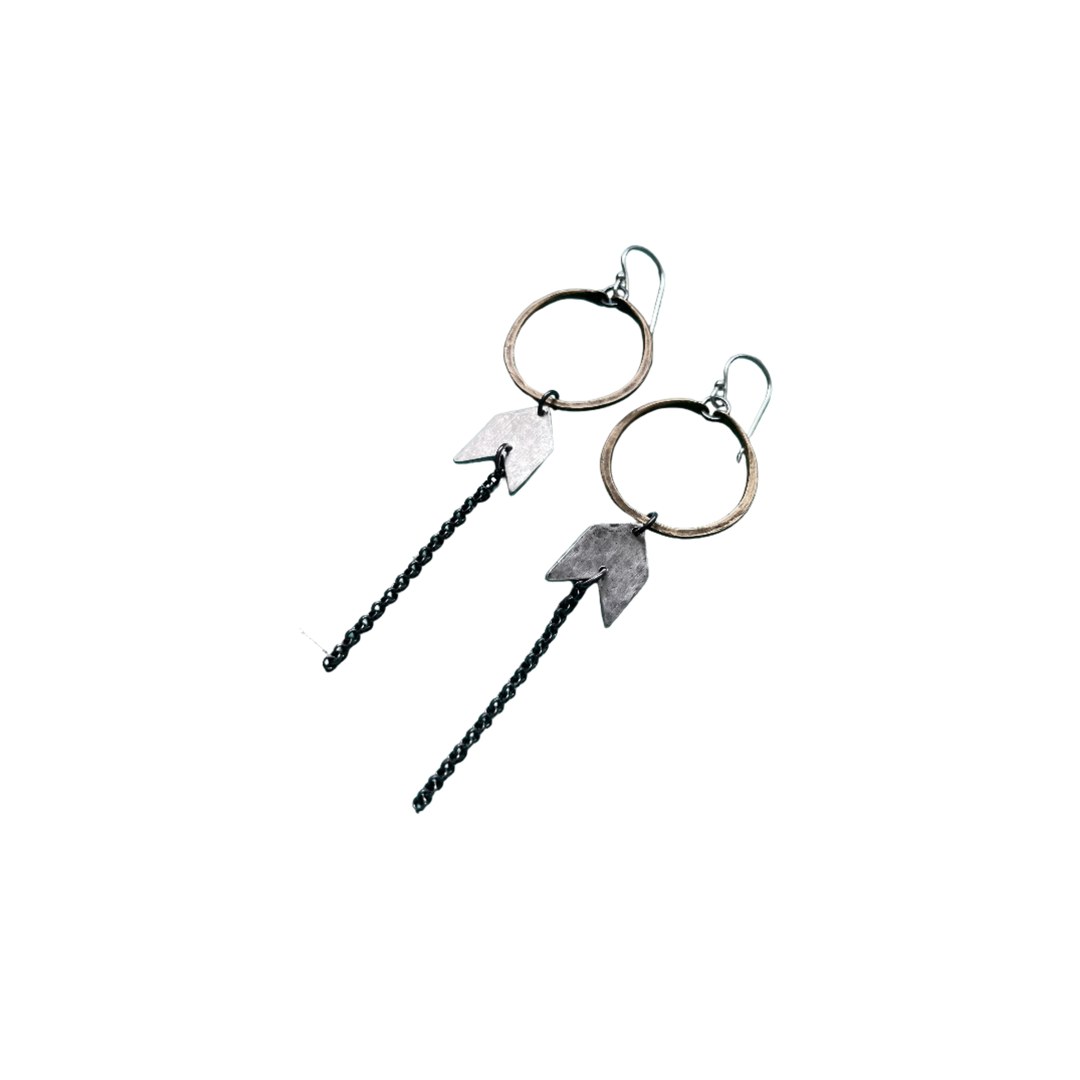 Asteria LITE Earrings - Tiny brass hoops/silver chevron