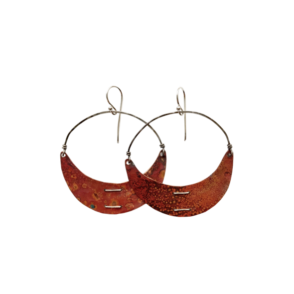 Copper Stitched Crescent Earrings Large